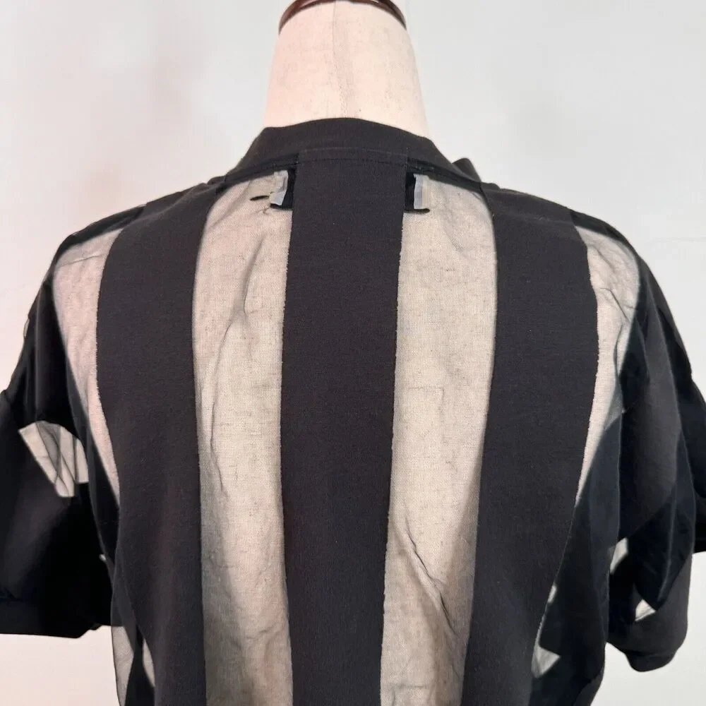 Marques Almeida Womens Shirt Devore Striped Top Goth Sheer Asymmetrical Small - Picture 8 of 12